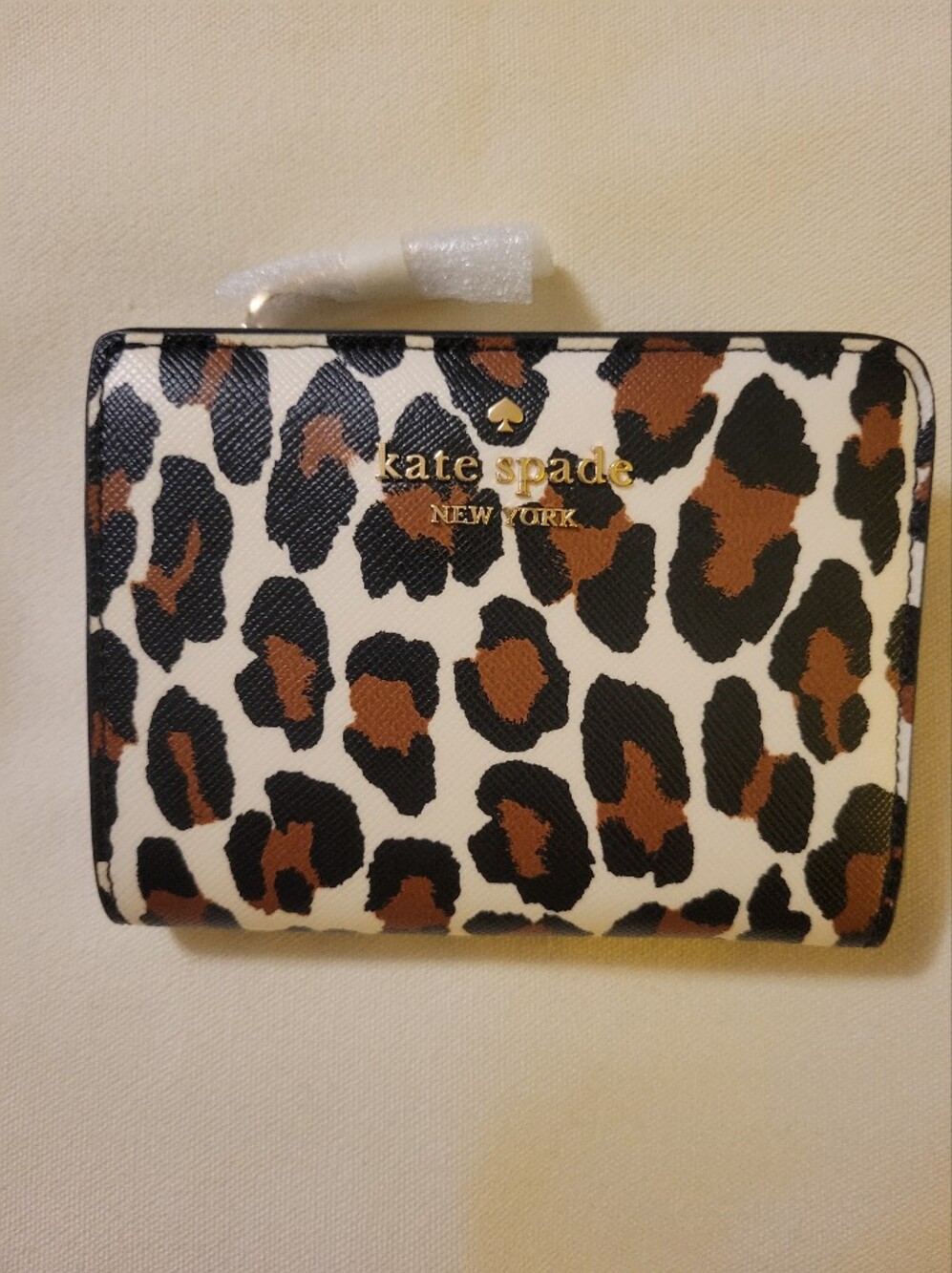NWT kate spade Leopard Print Wallet in White, Black & Brown